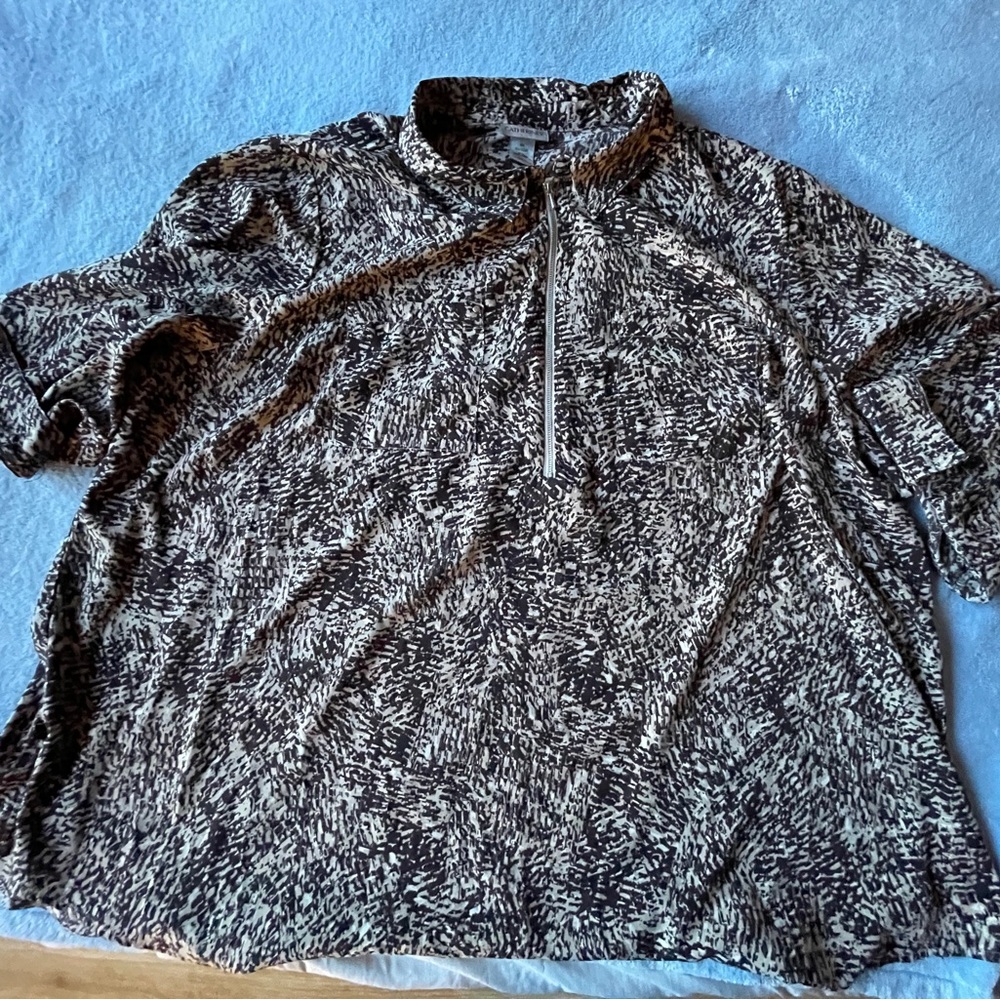 Catherine’s 4x Brown And Tan Quarter Zip Blouse